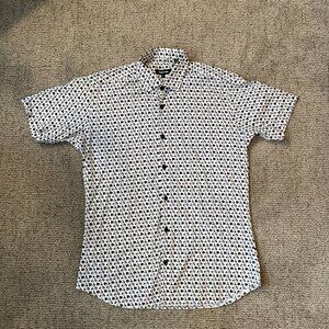 Jared Lang Short-Sleeve Shirt MEDIUM - White with Cute Little Scooter / Pattern